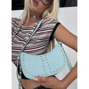 Bright Lights Studded Shoulder Bag Blue