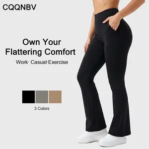 CQQNBV Women's High-Waist Stretchy Polyester Joggers - Loose Wide-Leg Flare Pants with Pockets, Comfortable Business Casual Bottoms for Sports & Outdoor Use