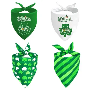 2 Pack St. Patrick's Day Dog Bandanas, Green Shamrock and Striped Pet Scarf Accessories, Washable Triangle Bibs for Small Medium Large Dogs and Cats, Irish Festival Holiday Costume