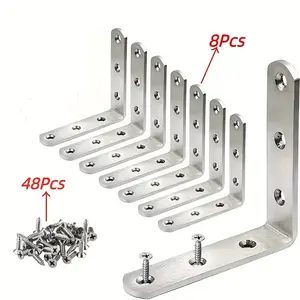 56 pieces/set, 3 x 3-inch heavy-duty stainless steel Angle steel, right-angle Mounting Brackets for wooden furniture and metal joints, 8 brackets, 48 screws