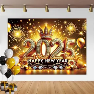 Happy New Year Themed Background,  2025 New Year Celebration Background, Party Decoration Supplies for Home Living Room Bedroom Kitchen