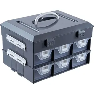 11 Inch Classic Gray Tools Hardware and Screw Parts Storage Organizer Case with White Accents, 24 Customizable Compartments, 6 Drawers Removable Dividers