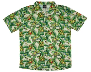 Teenage Mutant Ninja Turtles Men's Hawaiian Foliage Character Design Button-Up Woven Shirt