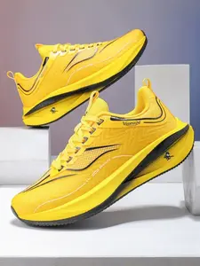 Unisex Bright Yellow Racing Mesh Running Shoes, Platform Non-slip Wear-resistant Professional Sports Sneakers