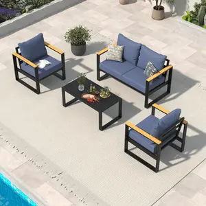 4 Seats Outdoor Patio Furniture Set with Coffee Table, Outdoor Conversation Set with Washable Thick Cushions, Sectional Seating for Poolside, Balcony, Deck