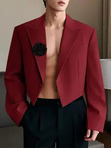 INCERUN Men's Elegant Floral Decorated Long Sleeves Casual Blazer, Stylish and Comfortable Suitable for Daily Wear, Fashion-Forward Look