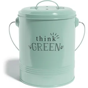 Compost Bin for Kitchen Counter - 1.2 Gallon Countertop Composter with Extra Smell-Absorbing Filters and Inner Bucket for Easy Cleaning -   Bin for Kitchen with Lid (Mint)