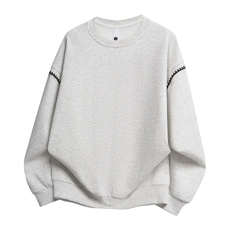 Men’s Crew Neck Long Sleeve Sweatshirt, Shoulder Decorative Stitch Detail, Ribbed Cuffs & Hem Casual Pullover Top for Streetwear, Dating, Campus, Spring & Autumn Daily Multi-Occasion Wear