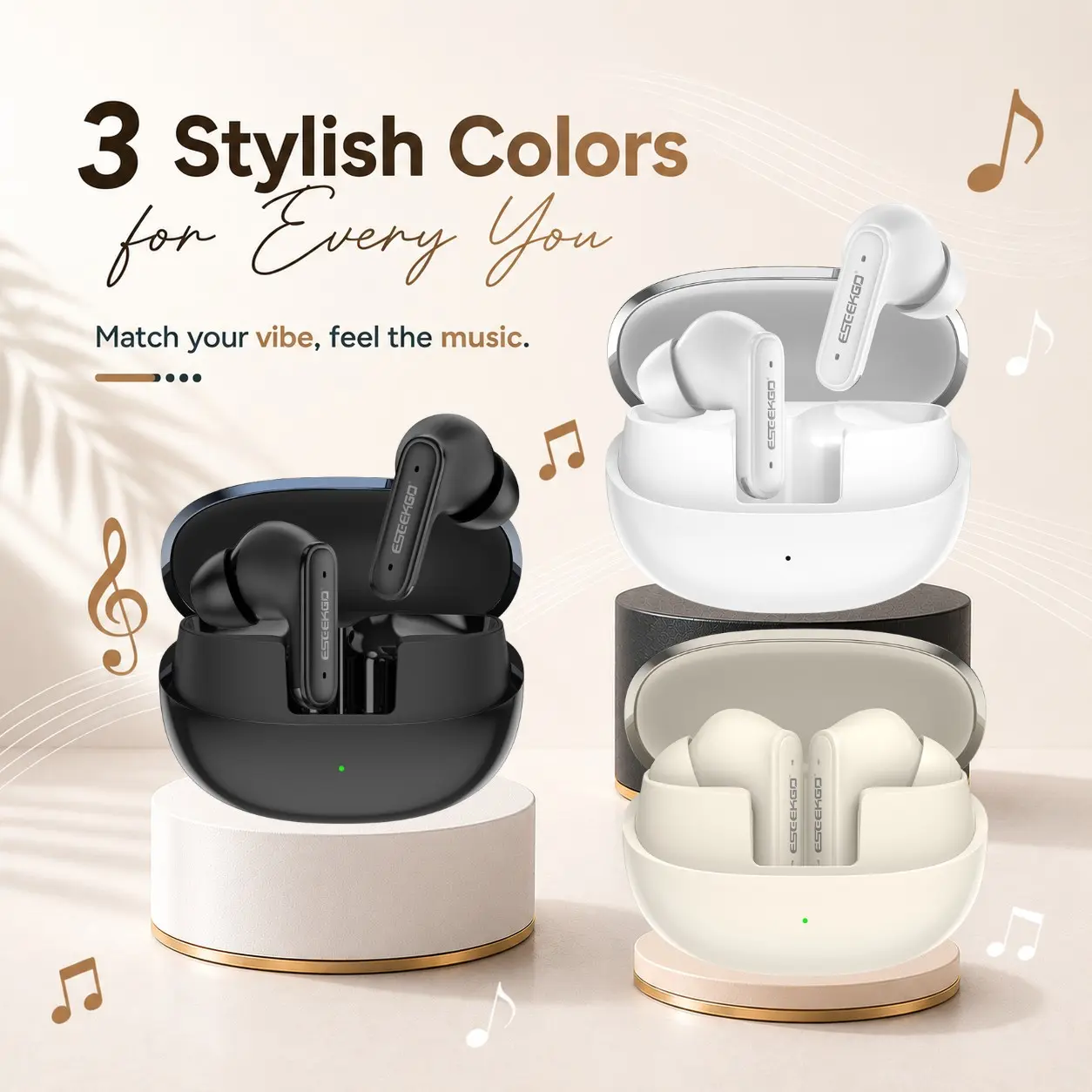 Wireless Earbuds Bluetooth 6.0, True Wireless Earphones with Charging Case, 40+H Playtime In-Ear Headphones with Microphone, Stereo Sound Earbuds for iPhone Android, Sports, Travel, Office & Calls, Back to School Gift