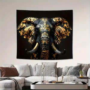 Vintage Golden-Accented Elephant Tapestry - Polyester Wall Hanging for Living Room, Bedroom, Office Decor & Party Backdrop