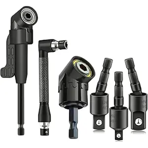 Right-Angle Drill Bit Accessory Set(6pcs), Drill Attachment, Including 3x 360° Rotatable 1/4", 3/8" & 1/2" Impact-Grade Socket Adapters, 2x 105° Hex Shank Angle Adapters & 90° Right-Angle Drill Bit, Heavy-Duty Tool Kit