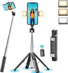 41” Selfie Stick Tripod with Bluetooth Remote and 2 Rechargeable Fill Lights for All iPhone & Android - Smartphone, Accessories