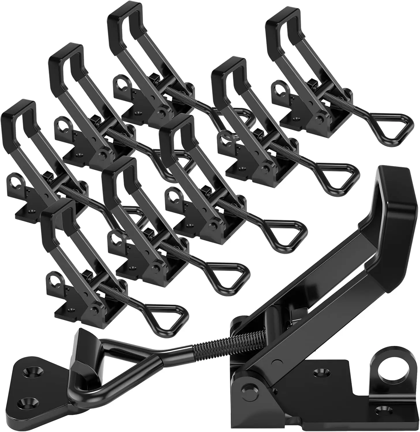 8-Pack Heavy Duty 4003 Style Galvanized Metal Toggle Latch - 1320 lbs Capacity, Black Adjustable Quick Release Hasp with Plastic Grip, Easy to Install for Factories, Offices, Bumpers, Cabinet Doors (Includes 6-Pack Toggle Latch Clamp)