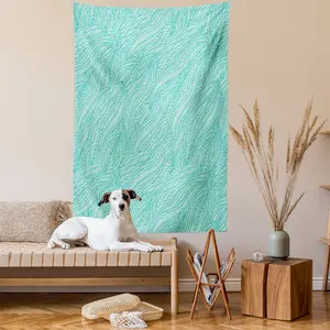 Teal Tapestry, Abstract Design Leaves Plants Wavy Tangled Pattern Doodle Style Monochromic Art Print, Wall Hanging for Bedroom Living Room Dorm Decor, 40" X 60", Green