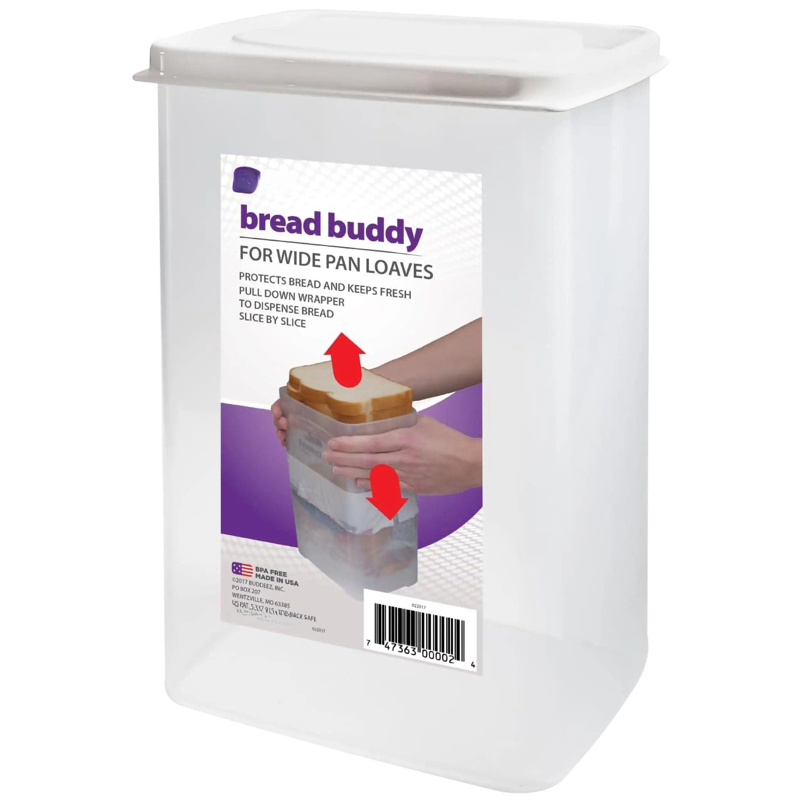 Bread Buddy For Wide Pan Loaves  Box Container Fresh Home Made Storage Dispenser - White Lid
