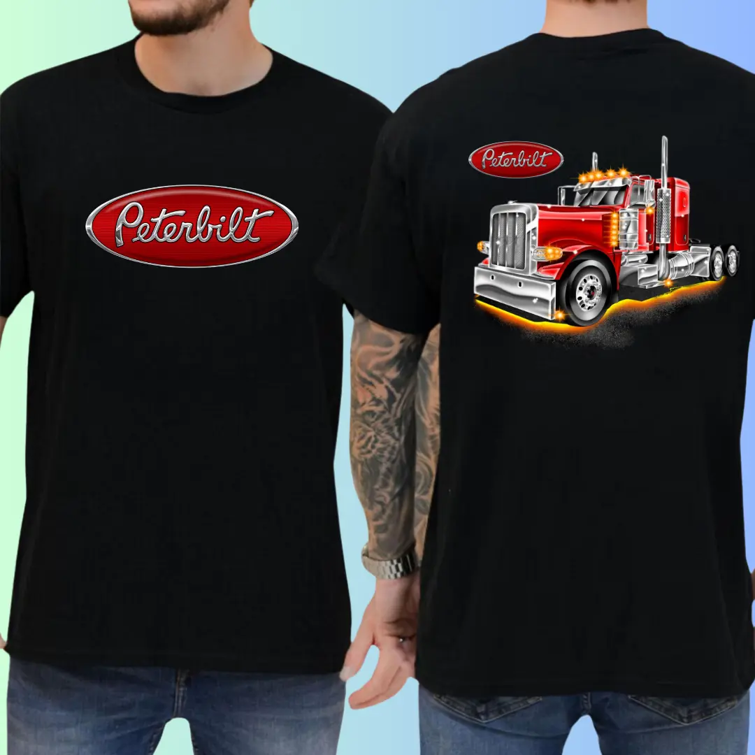 Peterbilt 2side Graphic T-Shirt – Red Semi Truck Unisex Top, Highway Hauler Graphic Tee, American Trucker Fashion, Long Haul Outfit, Summer Shirt for Drivers
