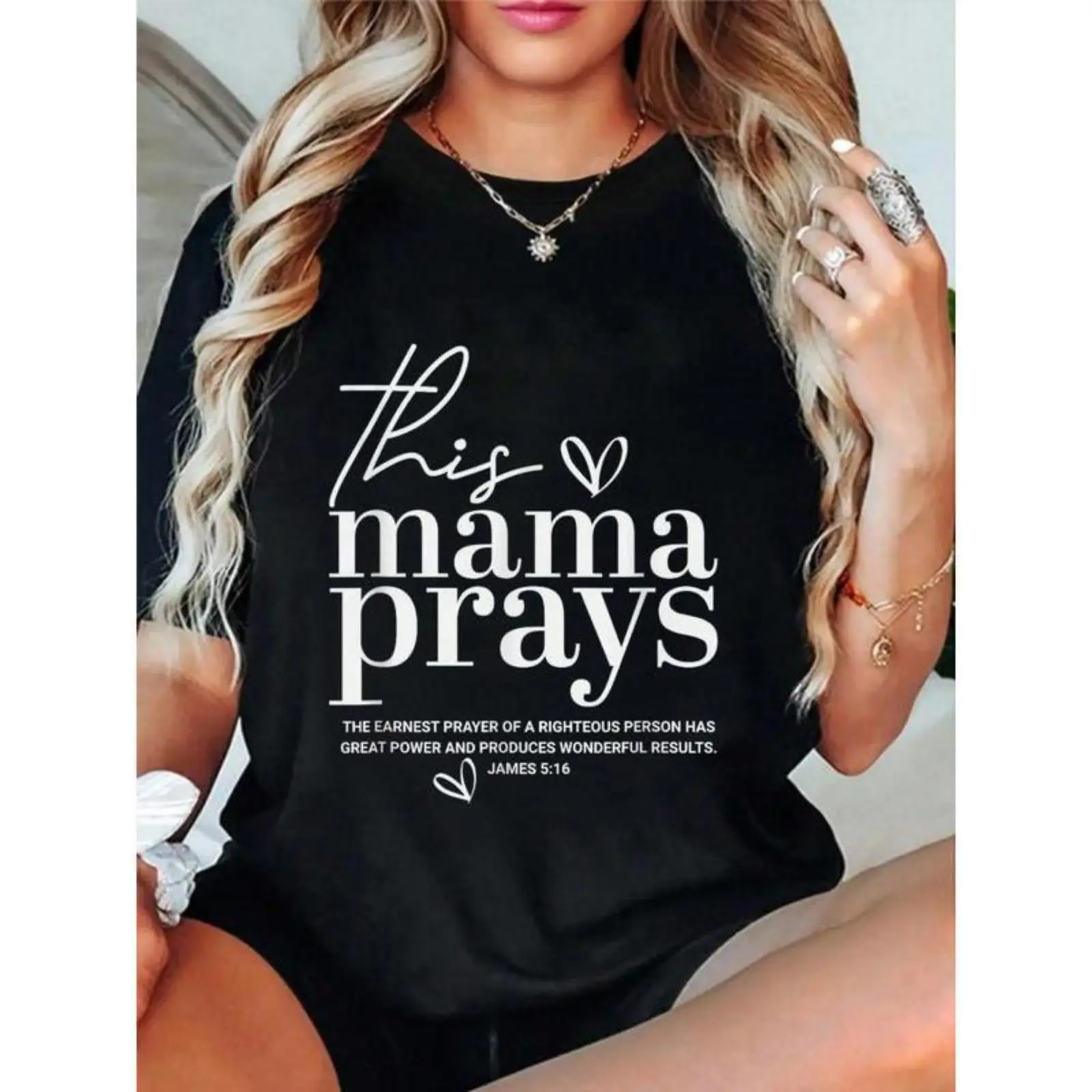 This Mama Prays Cute Jesus Scripture Bible Christian Women T-Shirt Summer Outfits For Women T Shirts Women Graphic Tees WomenFashion	 Unisex T-shirts  Graphic  T-Shirt Crew Neck T-Shirt Print T-shirt