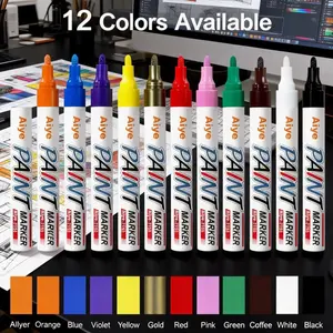 Set of Paint Marker Pens - 12 Colors Permanent Oil Based Paint Markers, Medium Tip, Quick Dry and Waterproof Assorted Color Marker for Metal, Wood, Fabric, Plastic, Rock Painting, Stone, Mugs, Canvas, Glass