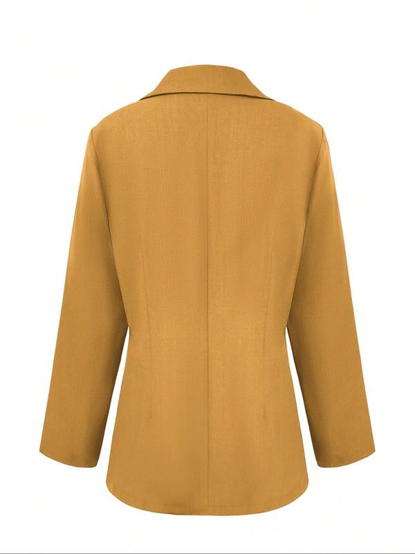 Women's Winter Solid Color Blazer Jacket, Stylish Pockets & Lapel Design, Loose Fit for Office & Daily Wear, Essential Winter Clothing