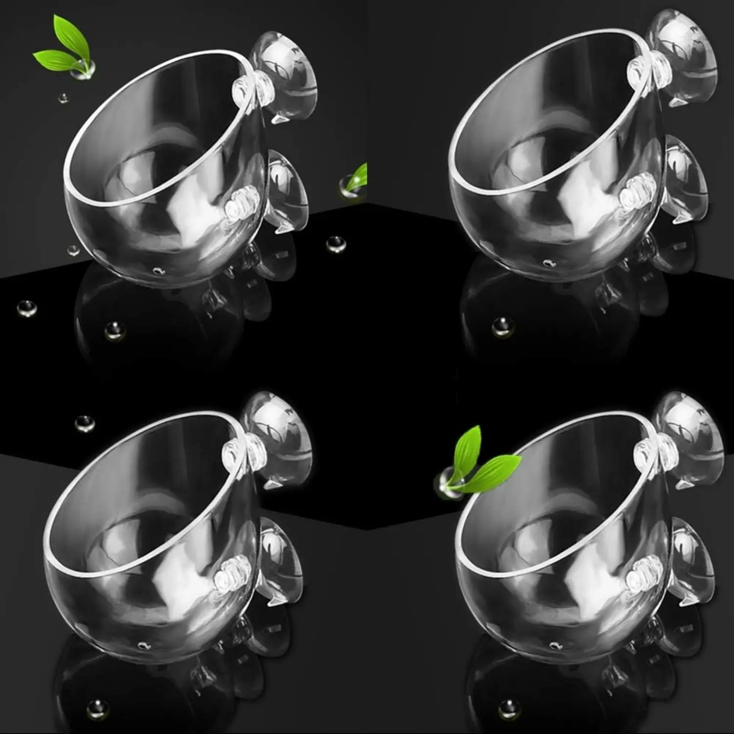 Aqua Sphere Small Crystal Glass Aquarium Plant Support (2.4x2.4 in, 2-pack/4-pack), Permeable Bottom Holes Double Suction Cup Cylinder for Fish Tank Decoration, Increasing Visual Interest - Tools & Hardware