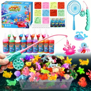 Magic Water Elf DIY Making Kit with Fishing Toy & Animal Molds, Aqua Fairy Gel Craft Set for Kids, Educational STEM Arts and Crafts Supplies, Fun Parent-Child Interactive Game, Ideal Birthday Holiday Gift for Boys and Girls Age 3 Up