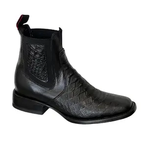 A&A MENS BOOTS, ESTILO 203 NEGRO, BOTIN IMITACION PITON NEGRO , SUELA DE CUERO
