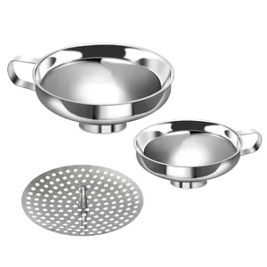 3 Pack Stainless Steel Canning Funnel with Strainer for Wide and Regular Mason Jars - Wide-Mouth Funnels for Kitchen Use - Canning Supplies Kit - (Small and Large) Metal Utensils