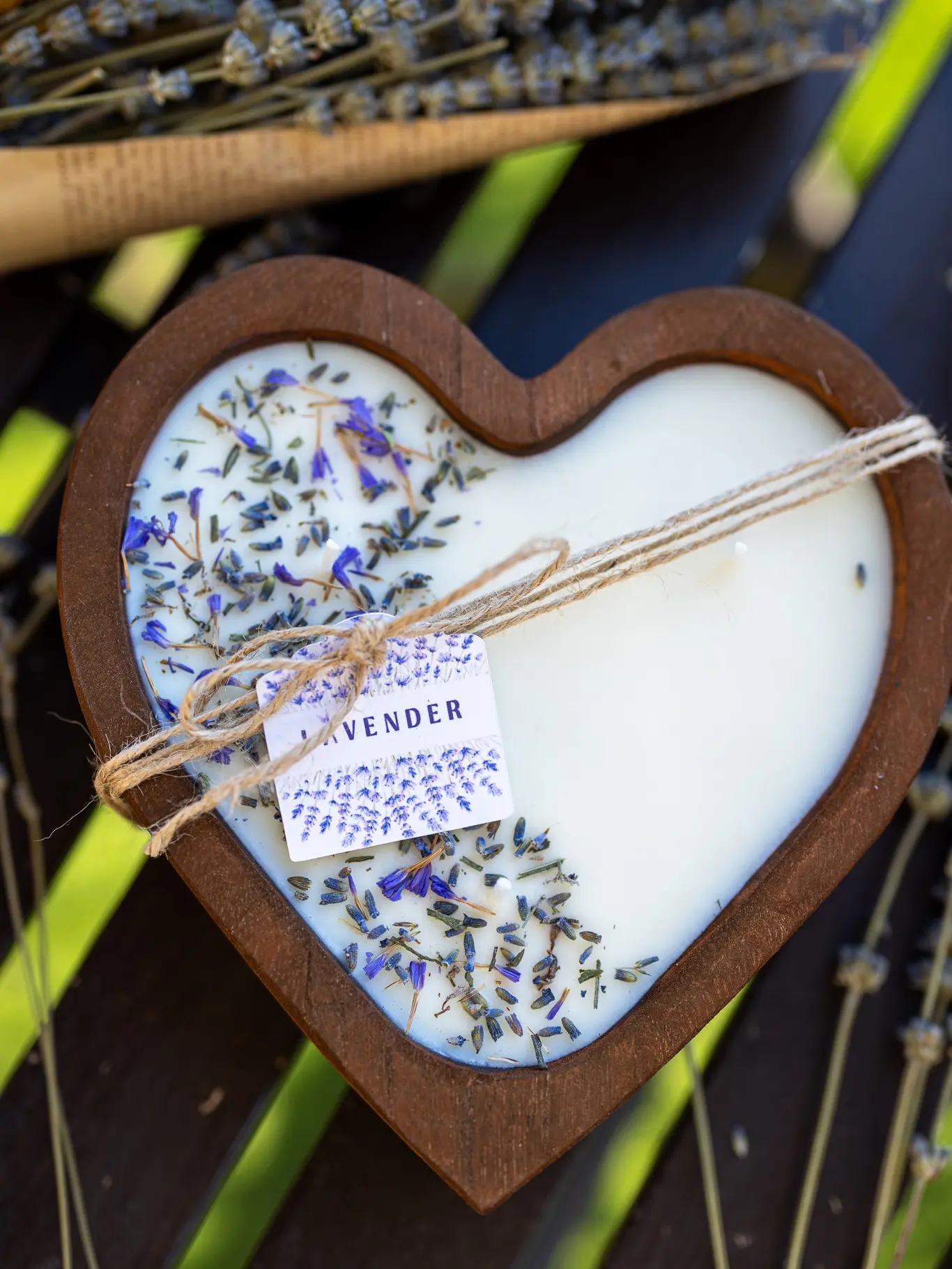 Lavender Heart Dough Bowl Candle | Wood Bowl Soy Wax Candle