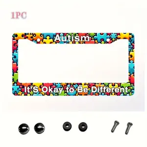 1 Autism Awareness License Plate Frame with Screws, Car Accessory Decoration, Unisex License Plate Holder
