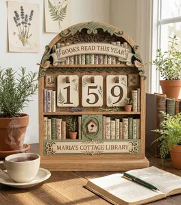 Personalized Books Read This Year Tracker - Wooden Library Display For Book Lovers - Floral Home Decor