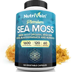 Nutrivein Organic Sea Moss 1600mg plus Bladderwrack & Burdock 120 Capsules Supplement - Prebiotic Super Food Boosts the Immune System