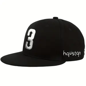 Baseball Cap Flat Brim Hat, Embroidered Number 3 Outdoor Sport Hat, Adjustable Snap-back Dad Cap, One Size Fits 22.05-23.62inch Head