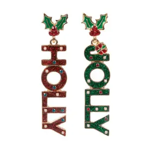 Christmas Holly Jolly Metal Titanium Post Earrings