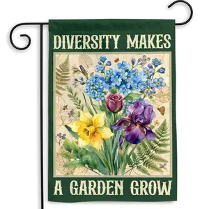 Diversity Makes a Garden Grow Garden Flag, Floral Inclusive Outdoor Yard Decor for Porch Patio Lawn Gift