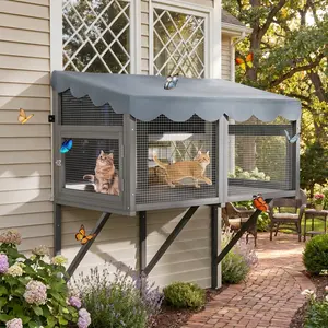 Heavy Duty Cat Window Perch Box Solid Wood Catio Outdoor Enclosure Indoor Cats Large Waterproof Bird Watching Cage Fits Most Sliding Windows Pet Supplies