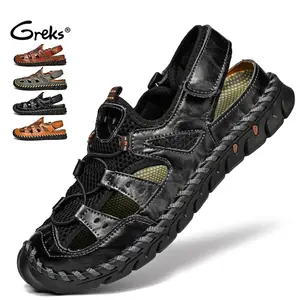 GREKS Men's Summer Outdoor Sport Sandals - Handmade Closed Toe Adjustable for Fisherman Beach, Breathable Comfortable