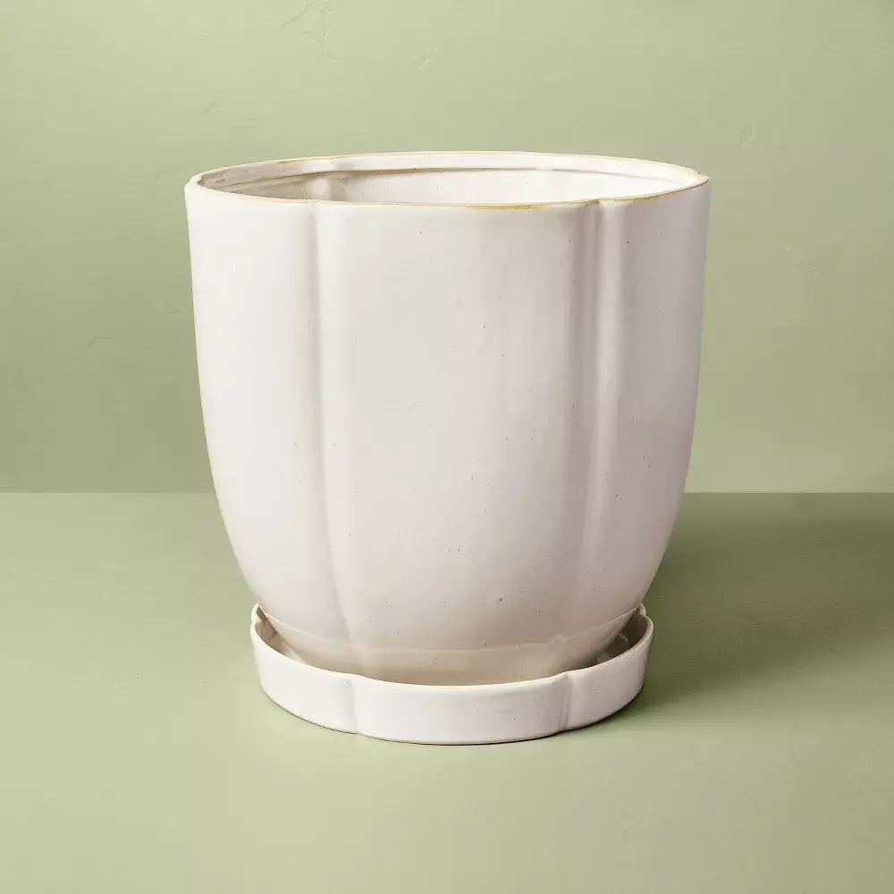 Stoneware Indoor/Outdoor Planter Pot with Saucer - Hearth & Hand with Magnolia