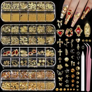 48 Grids 3D Ocean Nail Art Decorations, Nail Charms, Marine Motifs Mixed Sea Horse Starfish Conch Pearl Mini Caviar Beads Rhinestones, Seahorse Nail Art