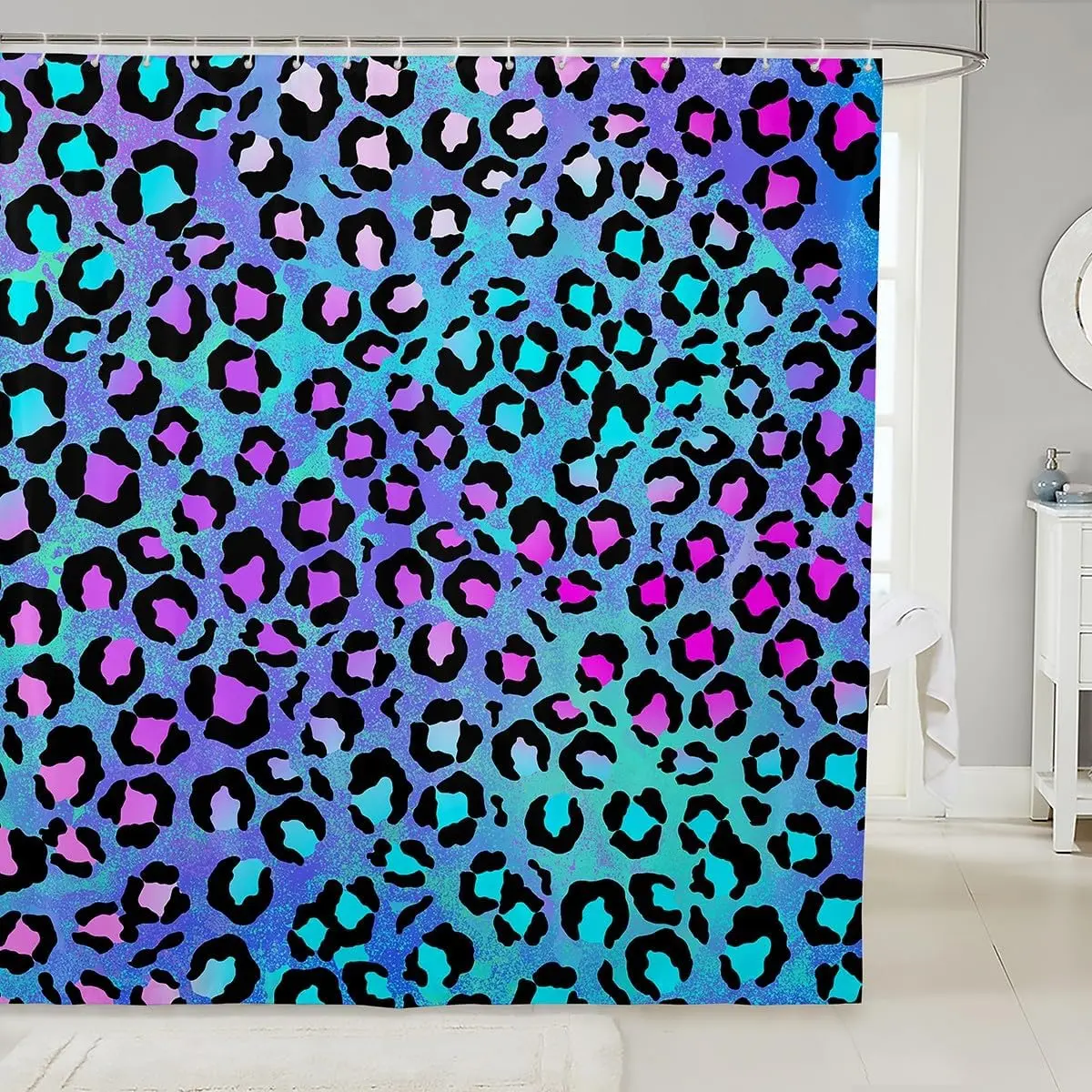 Leopard Shower Curtains,Cheetah Abstract Animal Skin Print Bathroom Curtains Adults Home Decor,Pink Blue Purple Romantic Dreamy Waterproof Curtains