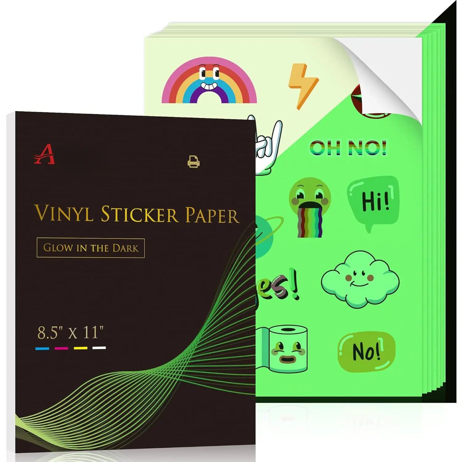 Glow in The Dark Printable Vinyl Sticker Paper for Inkjet Printers, Sticker Paper 8.5x11 Inch 5 Sheets Glow in The Dark Printable Vinyl Sticker Paper for Inkjet Printers, Sticker Paper 8.5x11 Inch 5 Sheets
