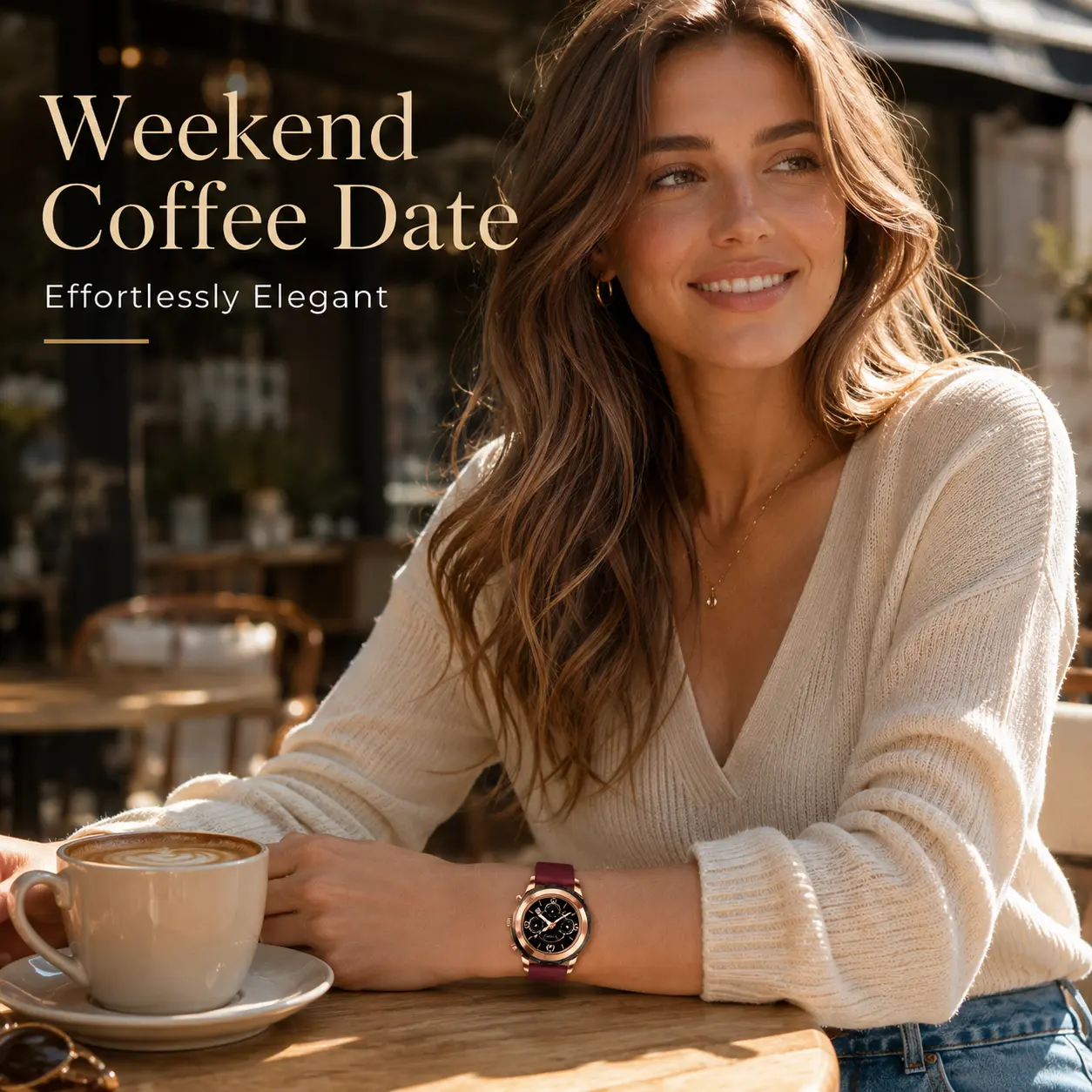 Women’s 42mm Octagonal Quartz Watch, Rose Gold & Black Multi-Dial, Burgundy Silicone Strap, Luminous, 30M Water Resistant, Gift for Her