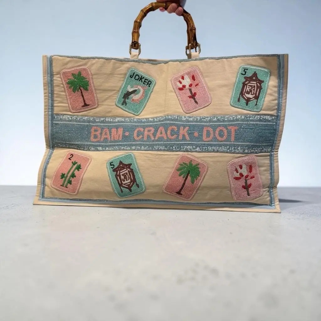 Bam Crack Dot | Beaded Mahjong Tote Bag