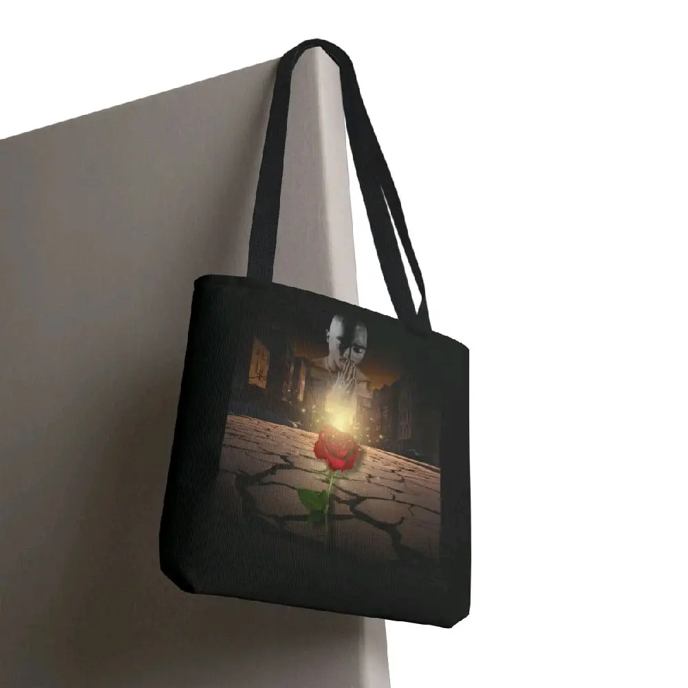 Tupac Concrete Rose Inspired Tote Bag with Unique Graphic Design, Durable Material & Comfortable Handles