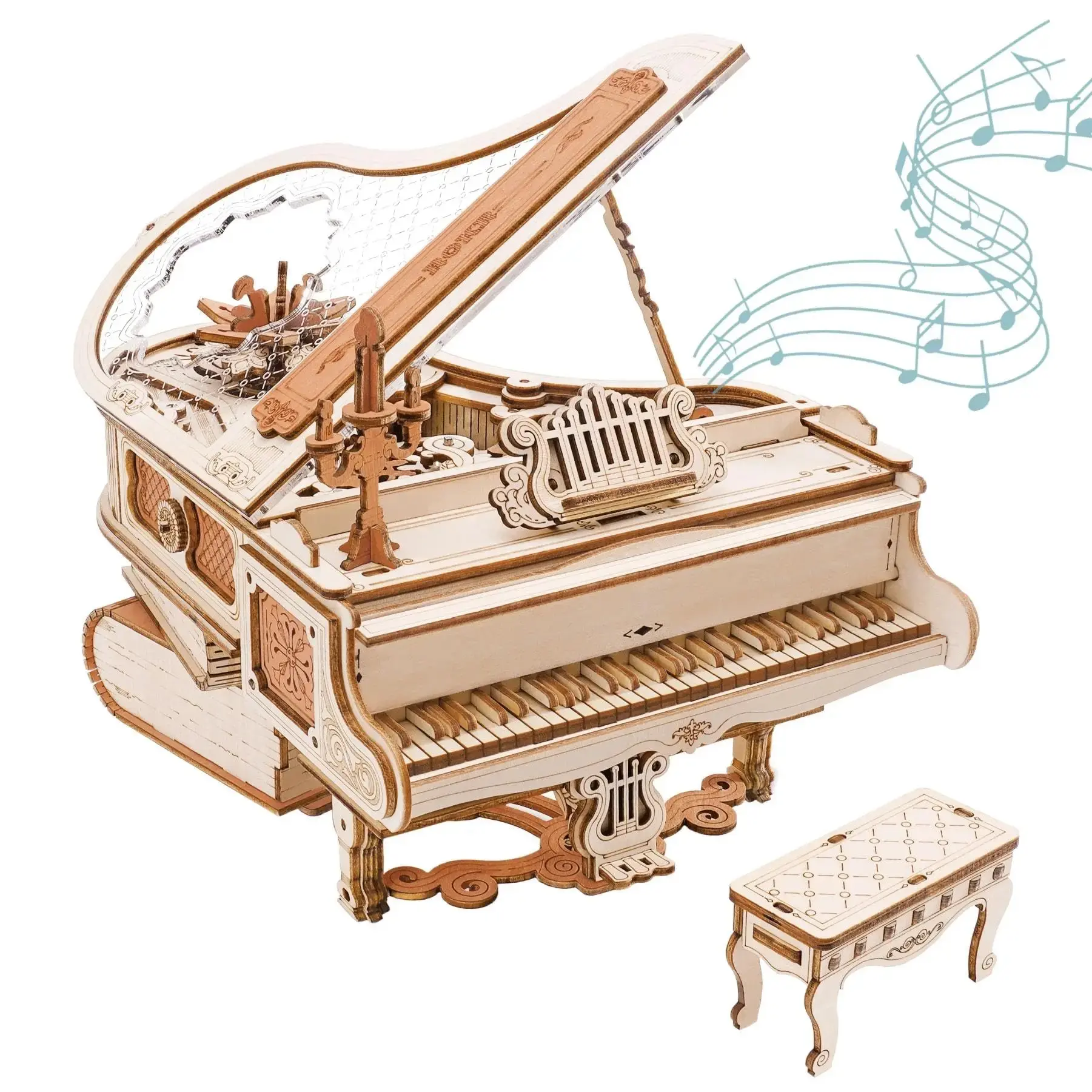 Robotime Rokr AMK81 Magic Piano, Elegant Melodious Mechanical Self-Playing Instrument, 3D Wooden Puzzle Building Block Kit, Decor Gift for Kids