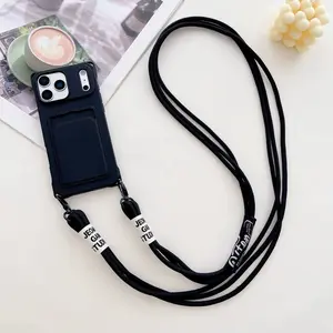 Fashion Creative Crossbody Strap Card Holder Phone Case for iPhone XR 11 12 13 14 15 16e 17 Pro Max Plus Air, Simple Phone Protection Cover