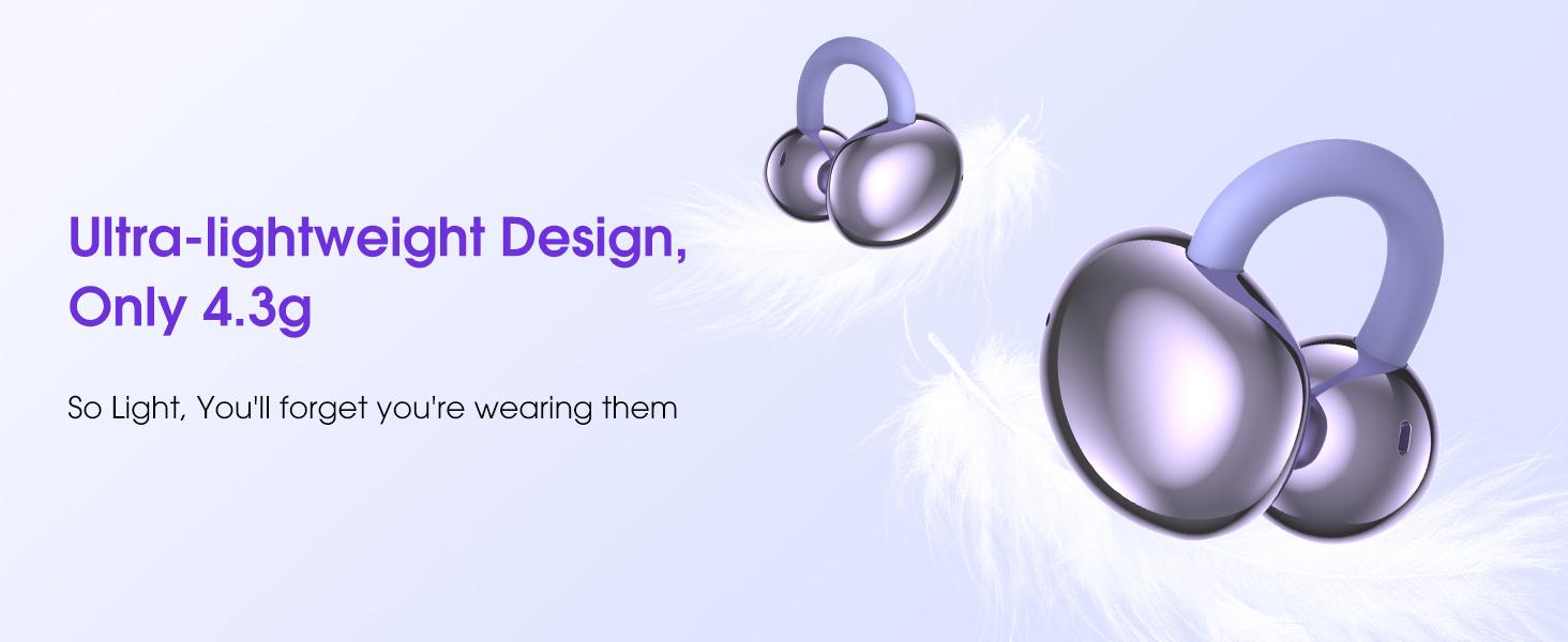 Clip-On Earbuds, Lightweight Comfort with Anti-Drop Design Open Ear Earbuds Bluetooth 5.4, 50H Battery Open Ear Headphones, Waterproof, Perfect for Glasses Wearers, Sports and Workouts