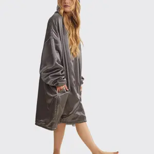 Glazey - Charcoal Soft Satin Fabric Hoodie - Womenswear Glazey - Charcoal Soft Satin Fabric Hoodie - Womenswear