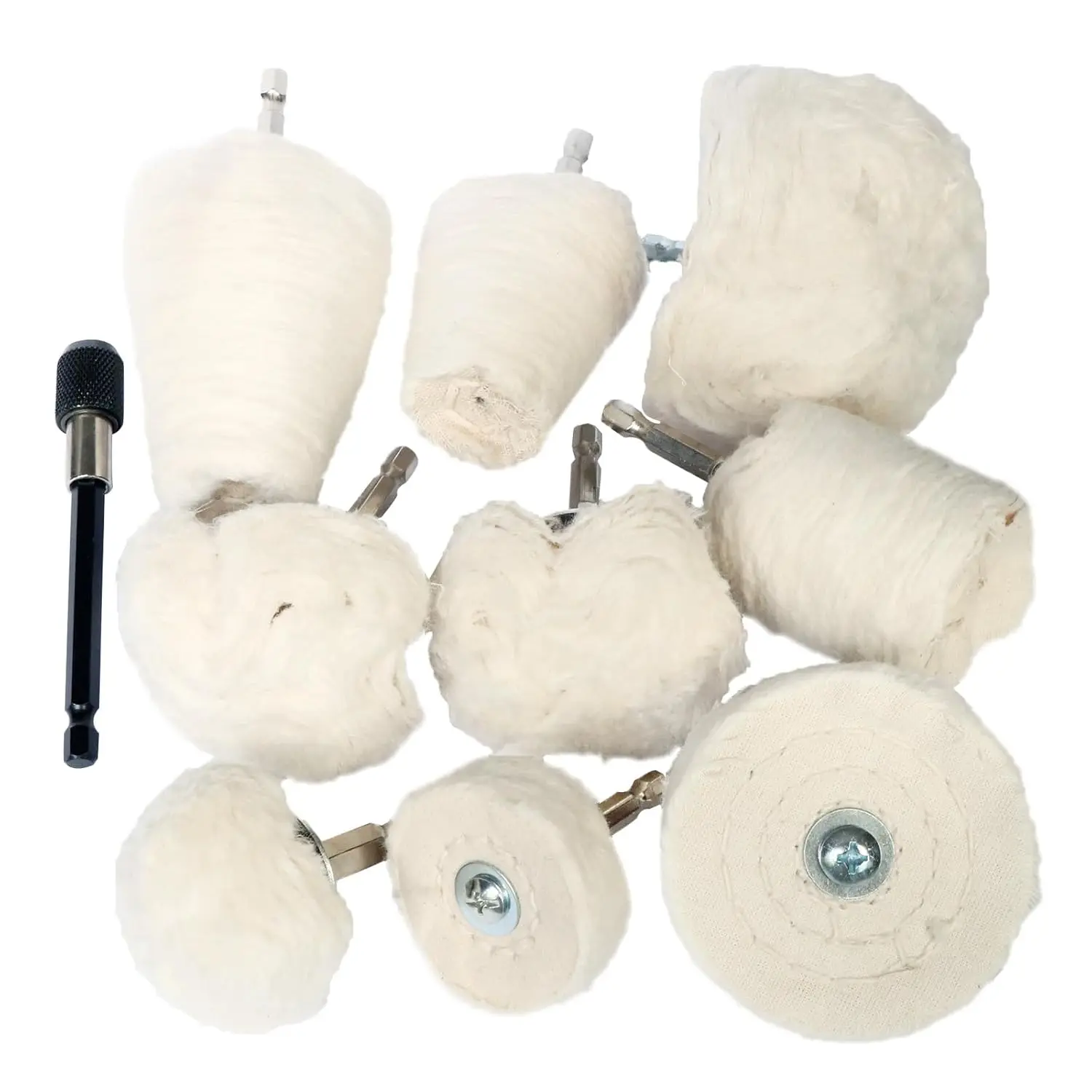10 count Cotton Polishing Wheel Kit for Drill, Buffing Wheels for  Polish, Chrome,Stainless Steel,Metal, Detailing Drill Polishing Kit with 1/4" Hex Shafts (10)