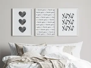 Set Of 3 Valentines Day Wall Art oster, Minimal I Love You Typography Poster, Black & White Valentines Day Decor, XOXO Love Heart Wall Art