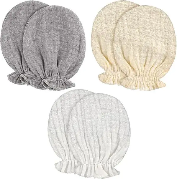 Summer Spring Gift Muslin Baby Mittens Newborn Baby Muslin Mittens, Cotton 0-6 Months No Scratch Elastic Wrist Soft Breathable Gloves for Boys and Girls